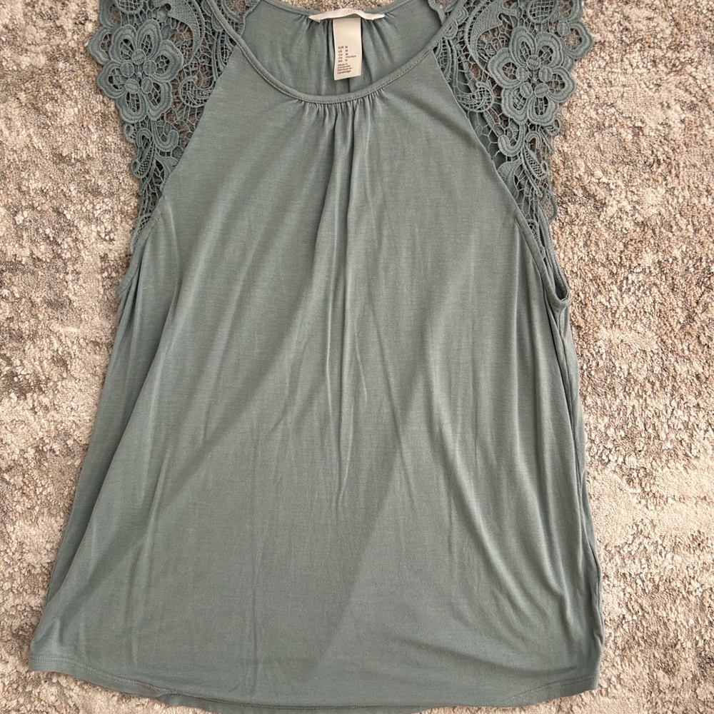 H&M Sage Green Crochet Sleeve Tank Top